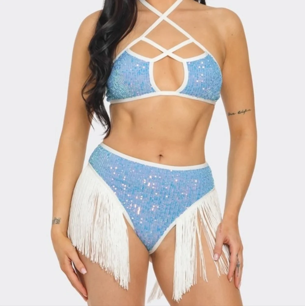 NEW NET Blue Sequin Fringe Festival Set, Cowgirl Costume Set, Western Fringe Set